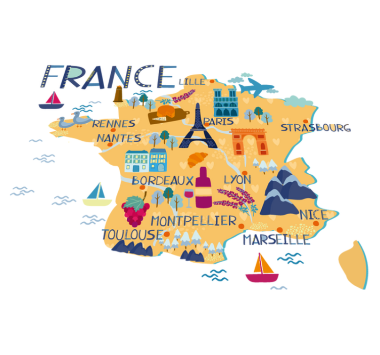 Tappeto vinile mappamondo turismo francia - TenStickers