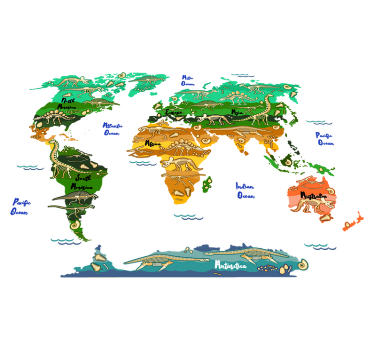Tappeto vinile mappamondo dinosauri con nomi inglesi - TenStickers