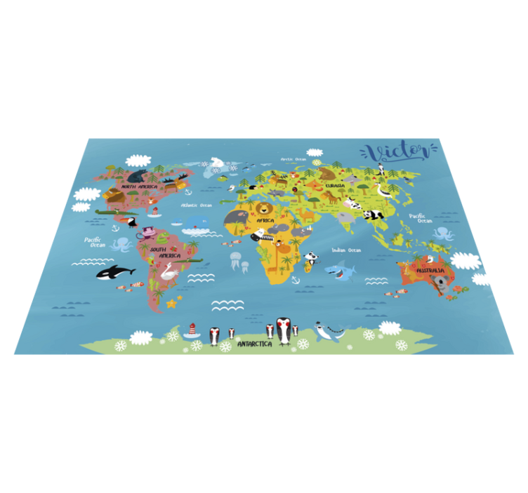Tappeto in vinile bambini mappamondo animali - TenStickers