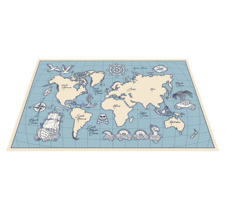 Tappeto vinile mappamondo mappa del mondo nautico - TenStickers