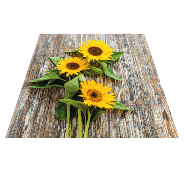 Tappeto vinile effetto legno disposizione di girasoli - TenStickers