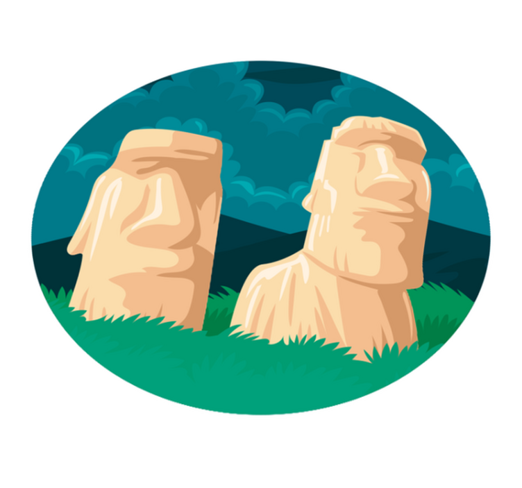 Tappeto vinile mappamondo silhouette di statue moai - TenStickers