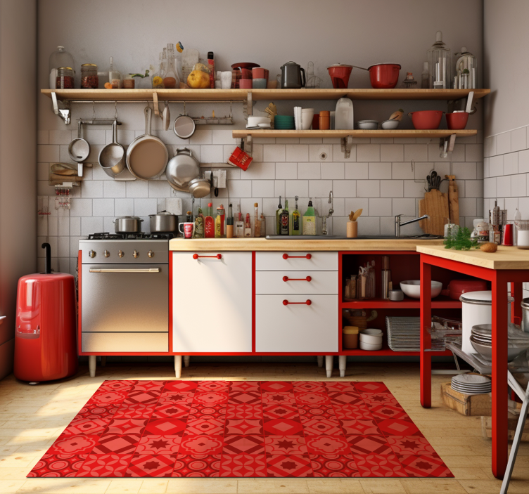 Passatoia in vinile cucina piastrelle rosse - TenStickers