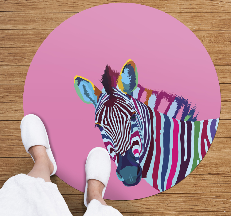 Tappeto vinile animali ritratto di zebra colorata - TenStickers
