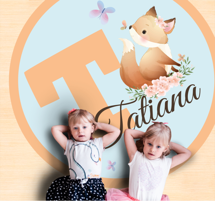 Tappeto vinile con nome adorabile illustrazione di volpe - TenStickers