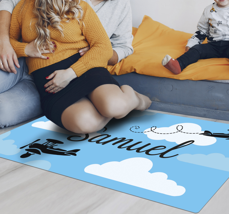 Tappeto vinile per bambini aerei del cielo con nome - TenStickers