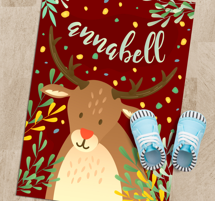 Tappeto Vinile Natale renna con nome - TenStickers