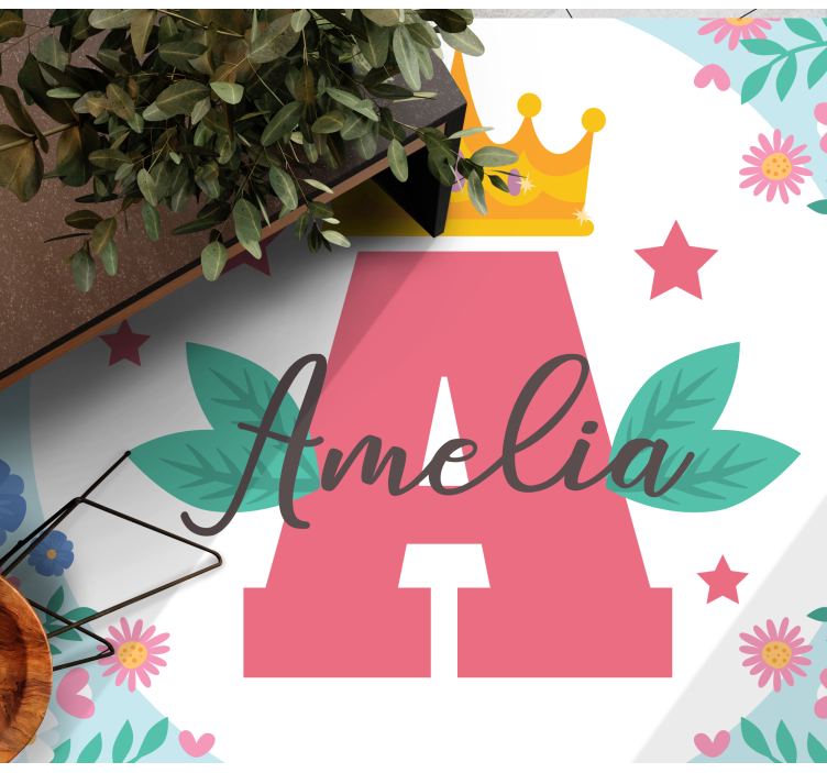 Tappeto vinile per bambini iniziale coronata e nome - TenStickers