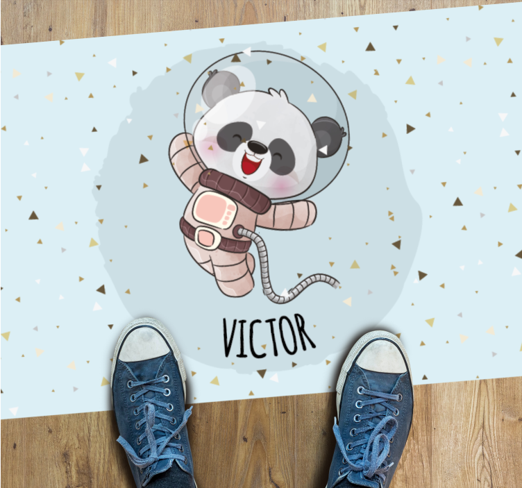 Tappeto vinile con nome simpatico panda astronauta - TenStickers