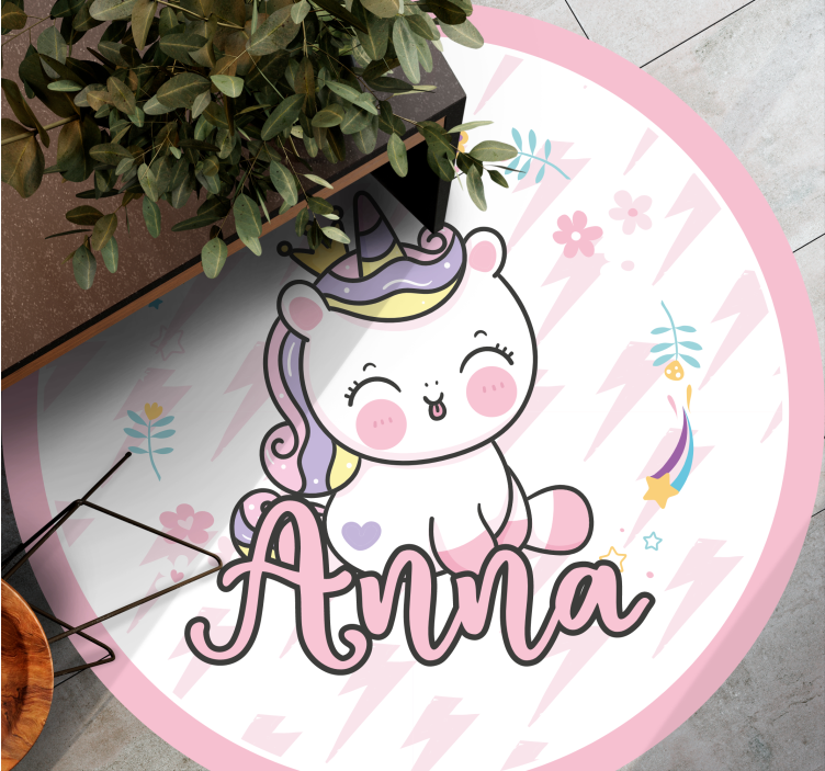 Tappeto vinile per bambini unicorno bambino con nome - TenStickers