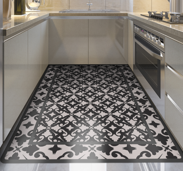Tappeto pvc cucina elegante motivo nero - TenStickers