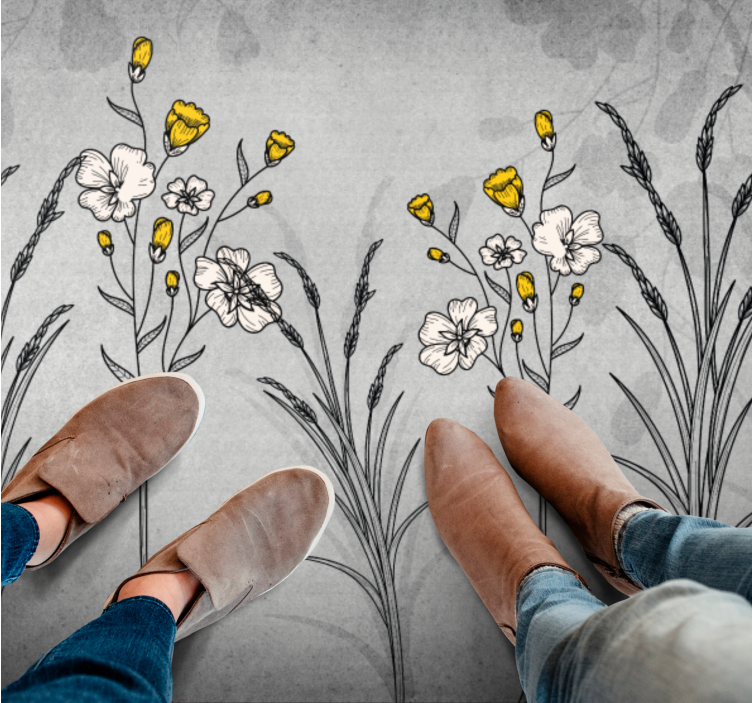 Tappeto vinile fiori dettaglio dello schizzo floreale - TenStickers