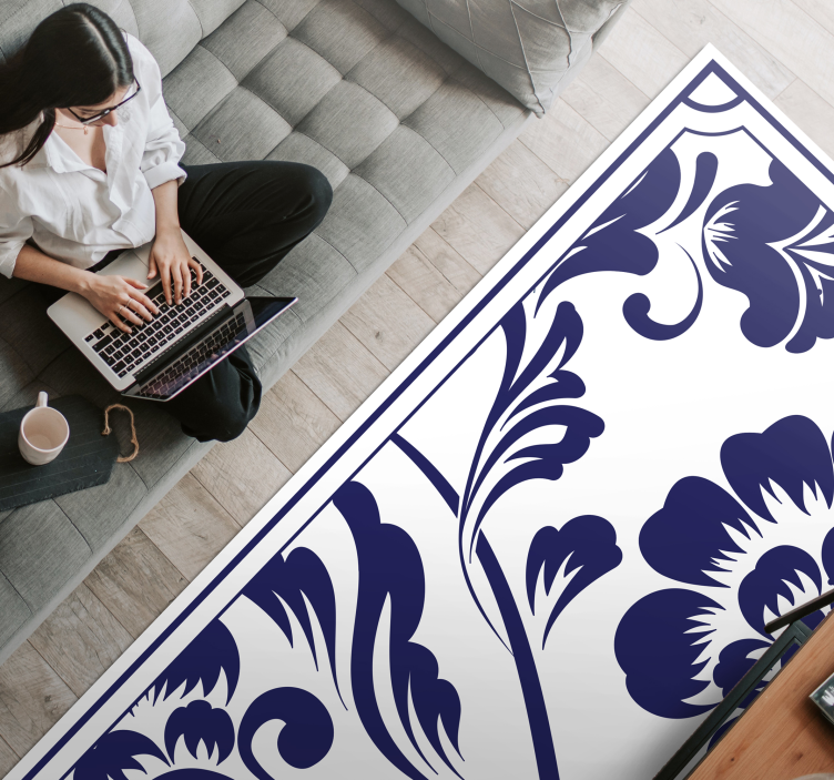 Tappeto vinile fiori motivo floreale blu navy - TenStickers