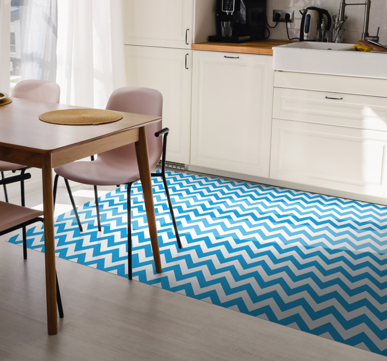 Tappeto pvc cucina motivo a zigzag blu - TenStickers