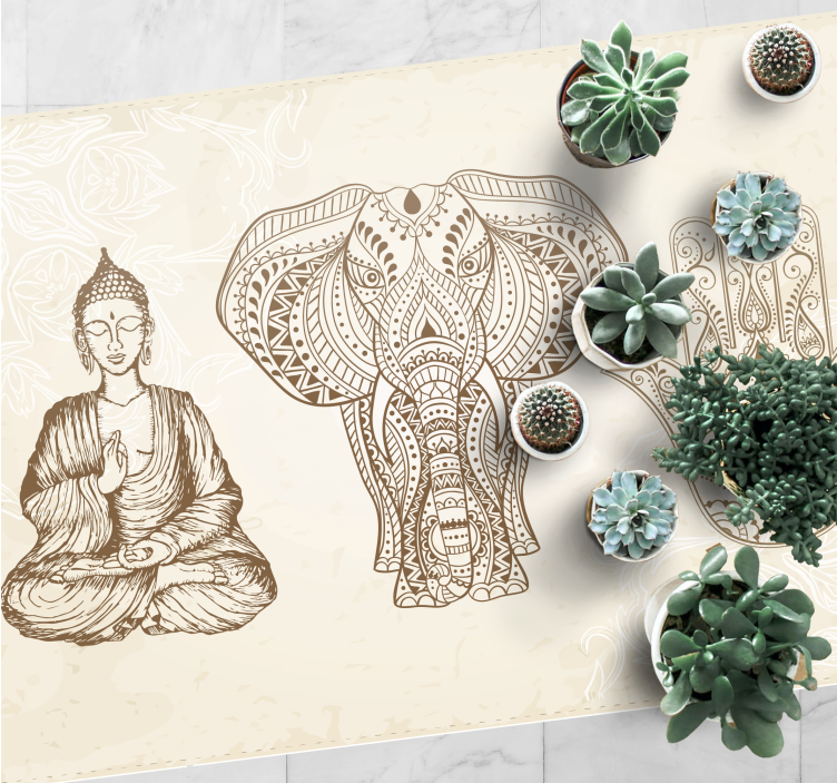 Tappeto vinile Mandala mano di elefante di buddha - TenStickers