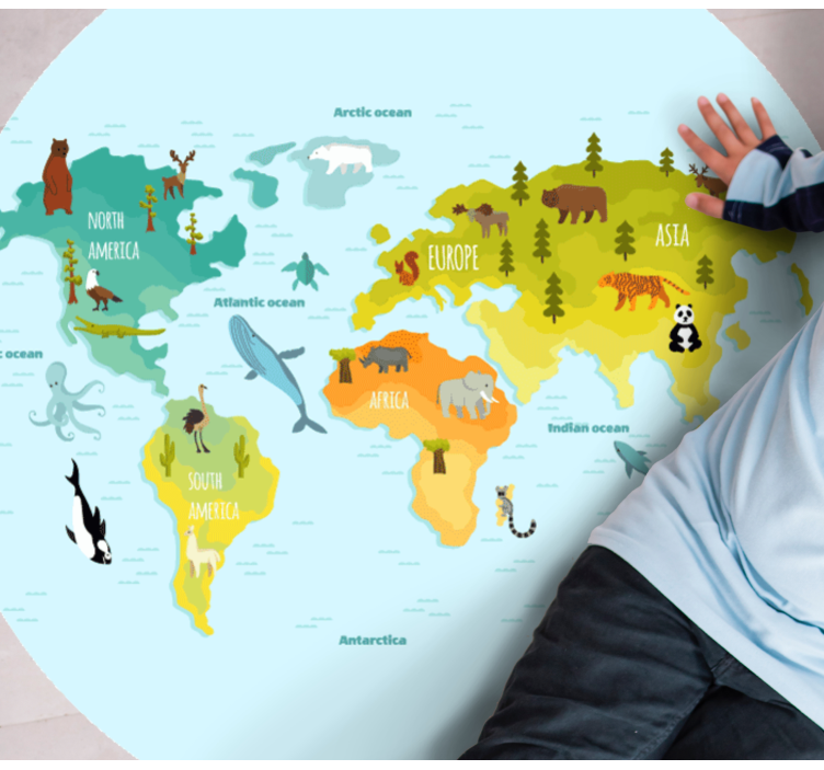 Tappeto vinile mappamondo mappa illustrata degli animali - TenStickers