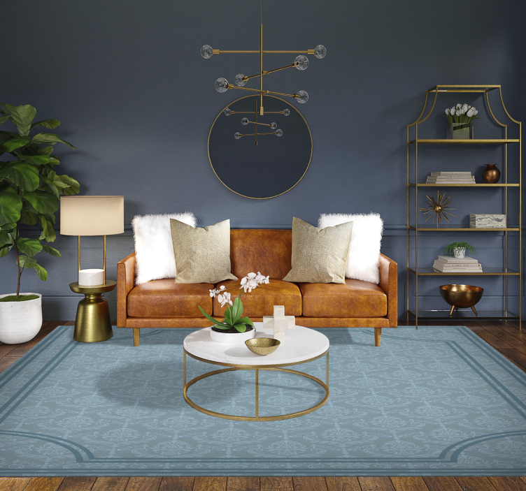 Tappeto vinile sala da pranzo barocco blu tenue - TenStickers