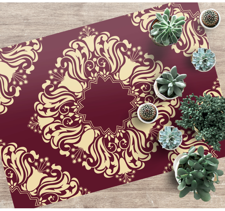 Tappeto vinile mosaico motivo floreale bordeaux - TenStickers
