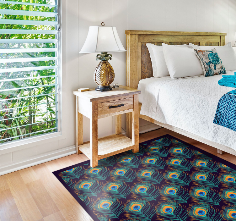 Tappeto vinile camera da letto motivo a piuma di pavone - TenStickers