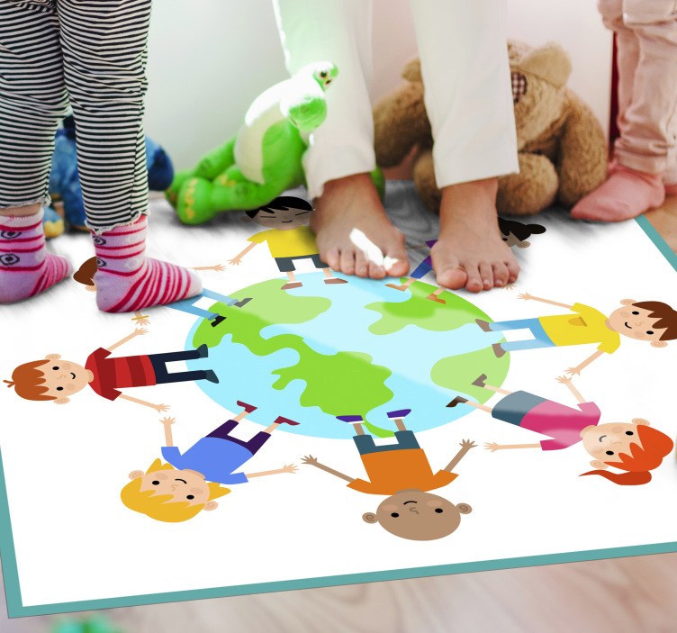 Tappeto vinile per bambini mondo che si tiene per mano - TenStickers