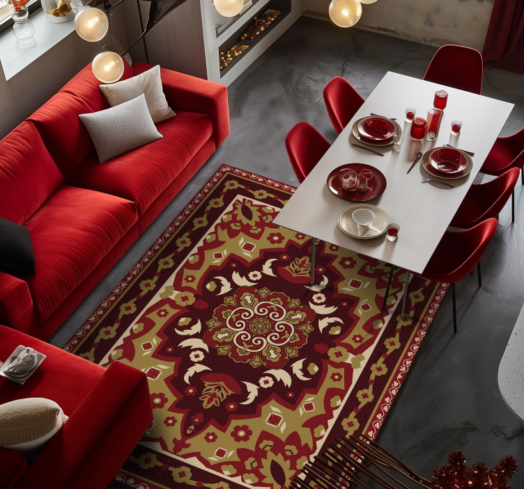 Tappeto vinile sala da pranzo design vintage geometrico floreale - TenStickers