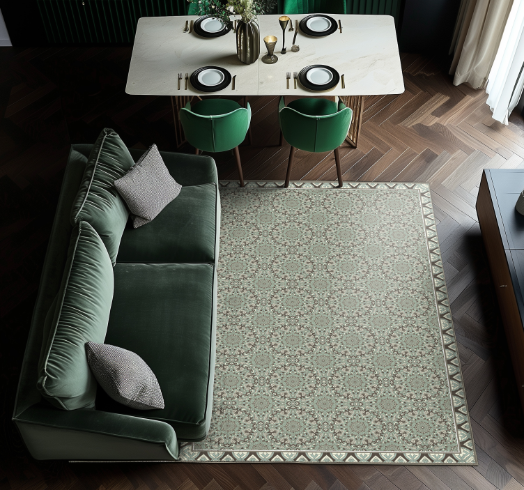 Tappeto vinile sala da pranzo motivo floreale a piastrelle - TenStickers