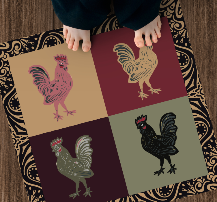 Tappeto vinile animali gallo in piastrelle classiche - TenStickers