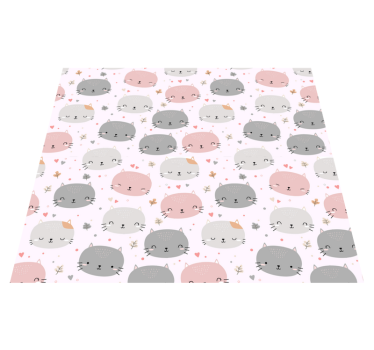 Tappeto vinile camera da letto gattini grigi e rosa - TenStickers