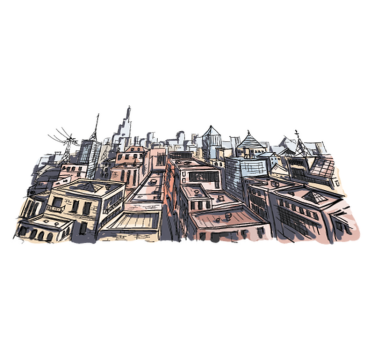 Tappeto vinile camera da letto aquarella città - TenStickers