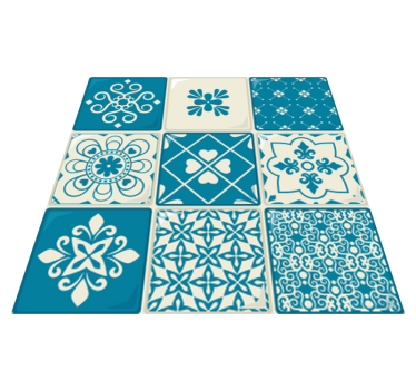 Tappeto pvc cucina motivo grigio e blu - TenStickers