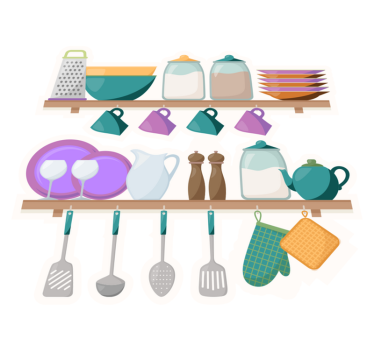 Tappeto pvc cucina con ripiani e utensili da cucina - TenStickers