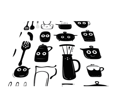 Tappeto pvc cucina utensili neri disegnati - TenStickers