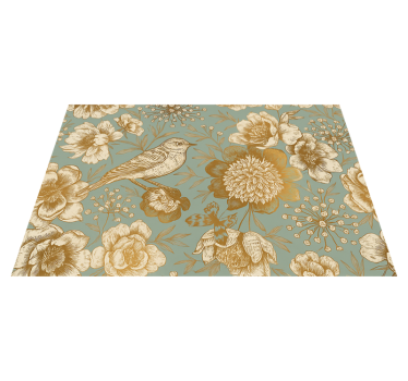 Tappeto vinile camera da letto sfondo grigio con fiori oro - TenStickers