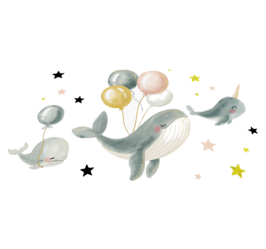 Tappeto vinile camera da letto balene felici con palloni - TenStickers