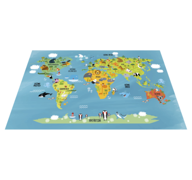 Tappeto in pvc mappamondo cartografia educativa colorata - TenStickers