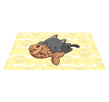 Tappeto vinile animali gatto cucciolo che mangia pesce - TenStickers