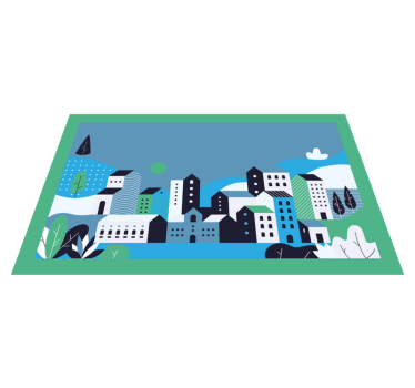Tappeto vinile per bambini paesaggio urbano blu - TenStickers