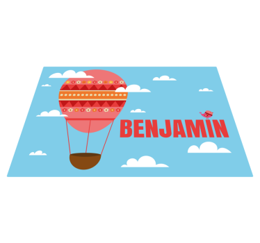 Tappeto vinile per bambini mongolfiera rossa con nome - TenStickers