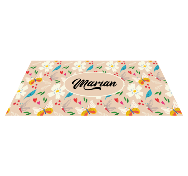Tappeto vinile camera da letto floreale beige personalizzato - TenStickers