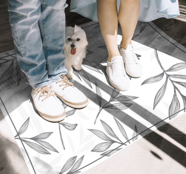 Tappeto in pvc moderno Foglie grigie su sfondo bianco - TenStickers