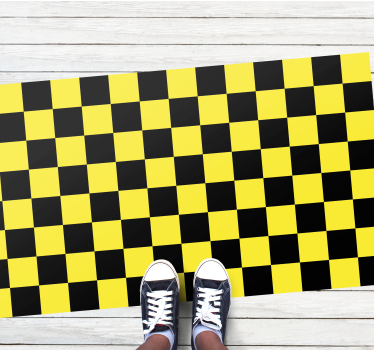 Tappeto in vinile geometrico scacchiera giallo e nero - TenStickers