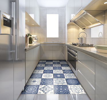 Passatoia in vinile cucina piastrelle blu vintage - TenStickers