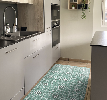 Passatoia in vinile cucina piastrelle floreali verdi - TenStickers