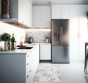 Tappeto in pvc moderno Foglie grigie su sfondo bianco - TenStickers