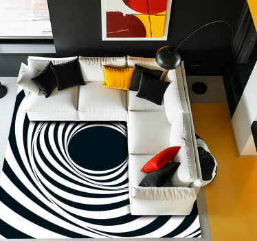 Tappeto vinile geometrico motivo vorticoso bianco nero - TenStickers