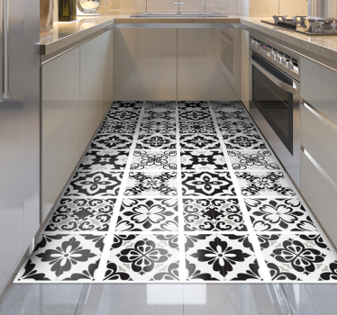 Tappeto in pvc effetto piastrella idraulico in bianco e nero - TenStickers