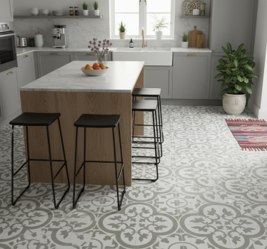 Tappeto pvc cucina azulejo marocco colore evergreen fog - TenStickers