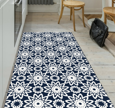 Tappeto pvc cucina disegno floreale blu navy - TenStickers