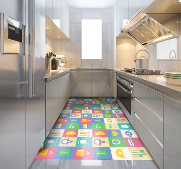 Tappeto pvc cucina icone colorate della cucina - TenStickers