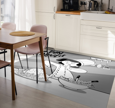 Tappeto pvc cucina illustrazione del cuoco unico del fumetto - TenStickers